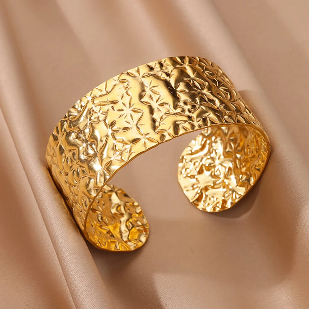 Trobicana Wide Flower Cuff Bangle – Luxury Gold Color Bracelet - image 17
