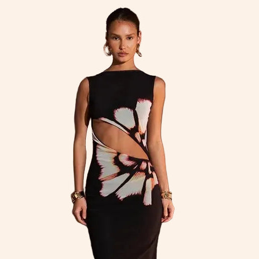 Black Hollow Out Maxi Dress