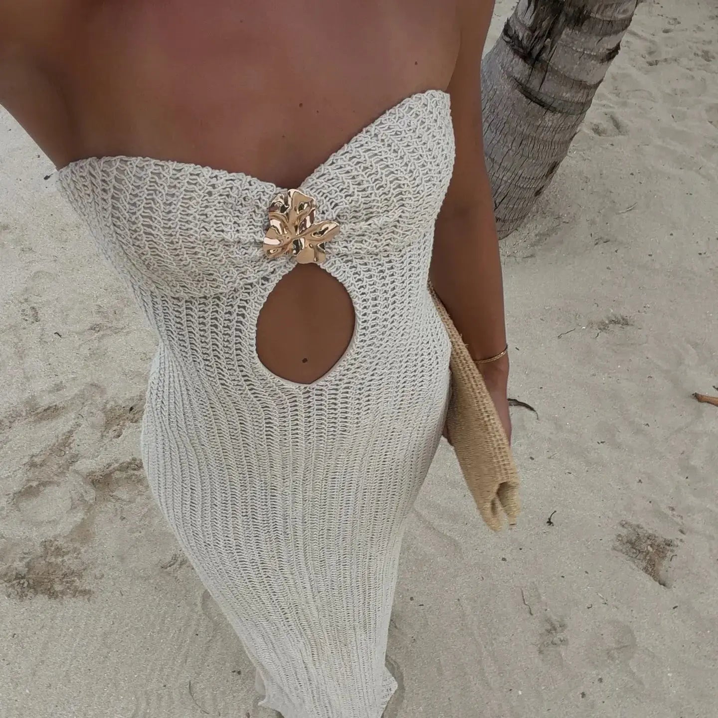 Knitting Maxi Dress Halter Corchet Sleeveless Dress Cut Out Dresses Women Bandeau Dress Summer Party Evening Female