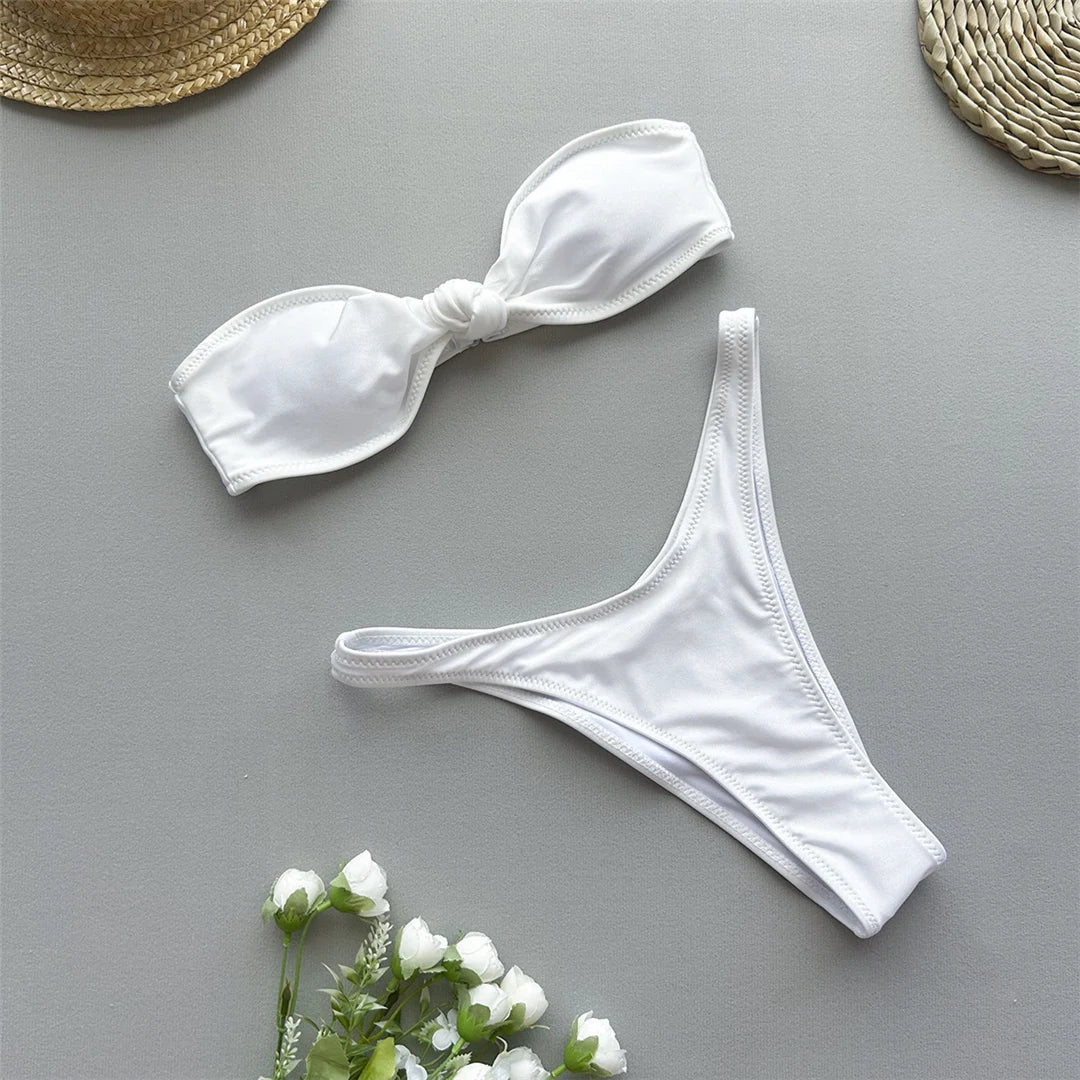 Bandeau Knotted Brazilian High Cut Bikini Women Swimwear Female Swimsuit Two-pieces Bikini set Bather Bathing Suit Swim K5930