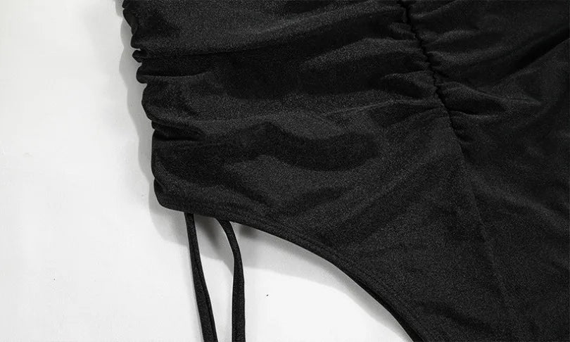 High Waist Swimwear Women One Piece Swimsuit Sexy V-Neck Push Up Bathing Suit Halter Drawstring Bikinis Sets Beachwear Monokinis