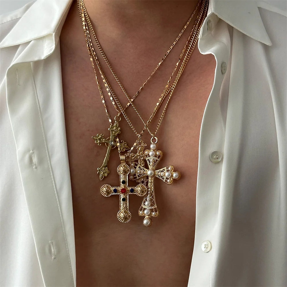 Zircon Cross Pendant Necklace Set