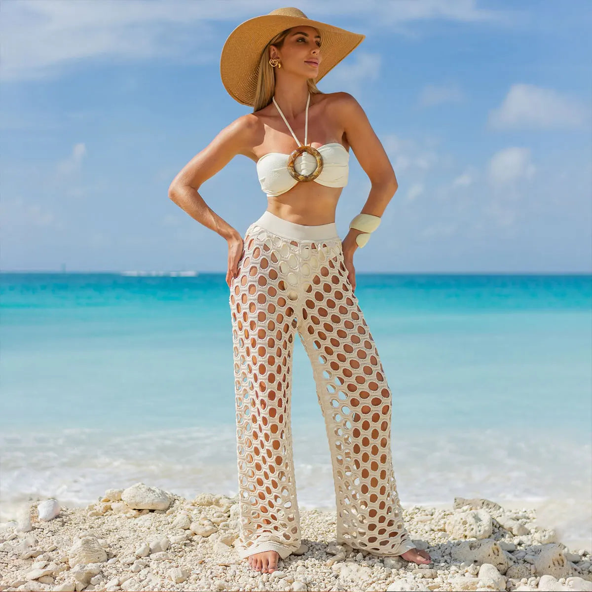 Lace Bikini Set with Beach Pants