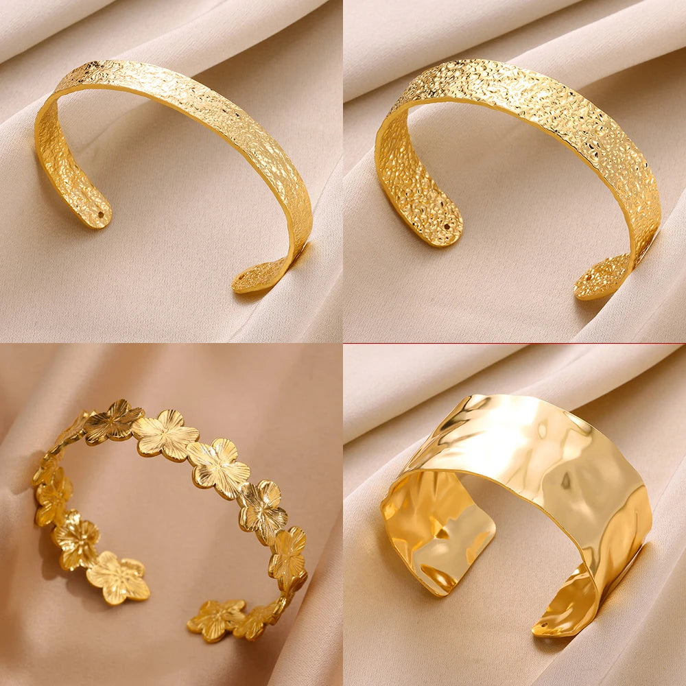 Wide Flower Cuff Bangle – Luxury Gold Color Bracelet