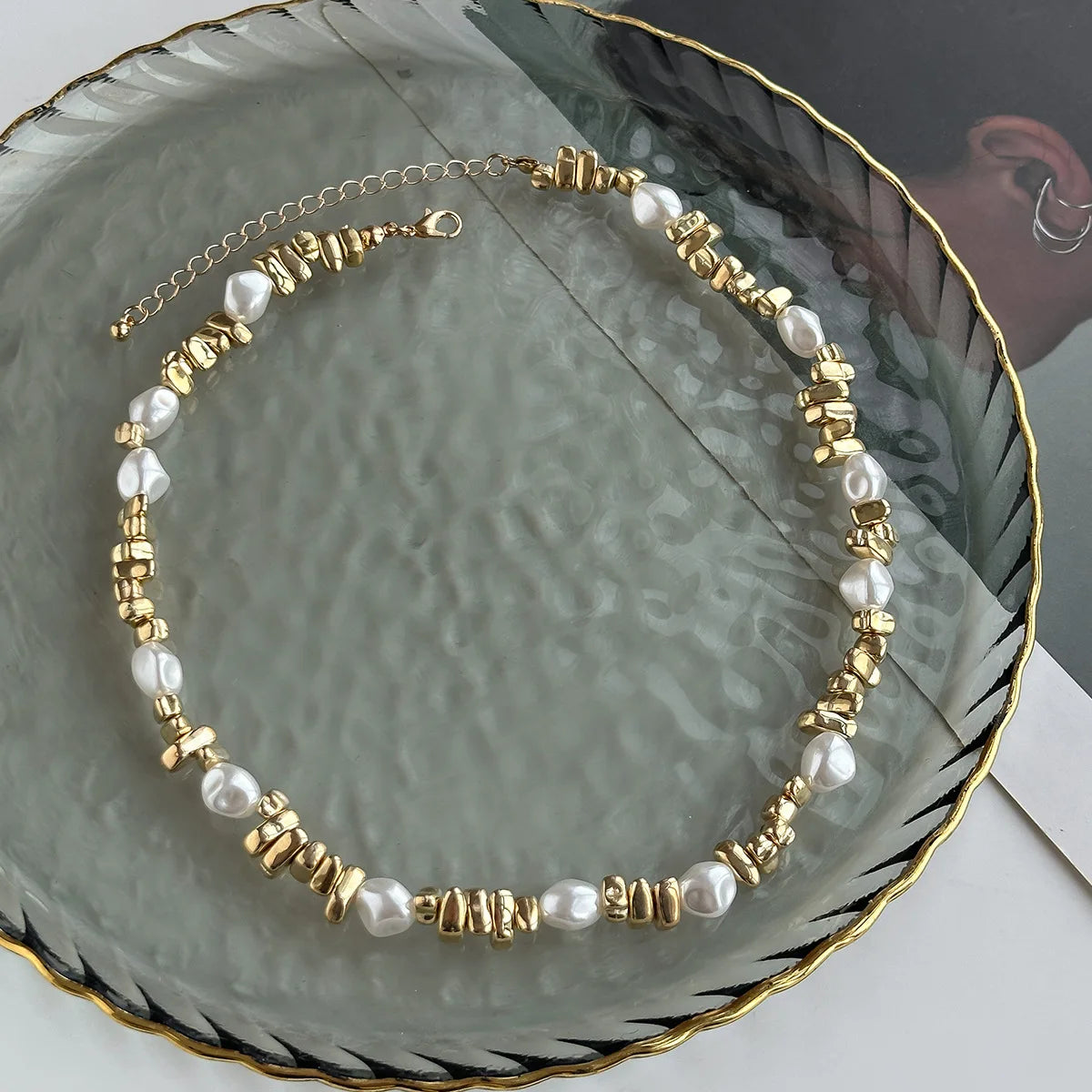 Retro Imitation Pearl Woven Collarbone Necklace