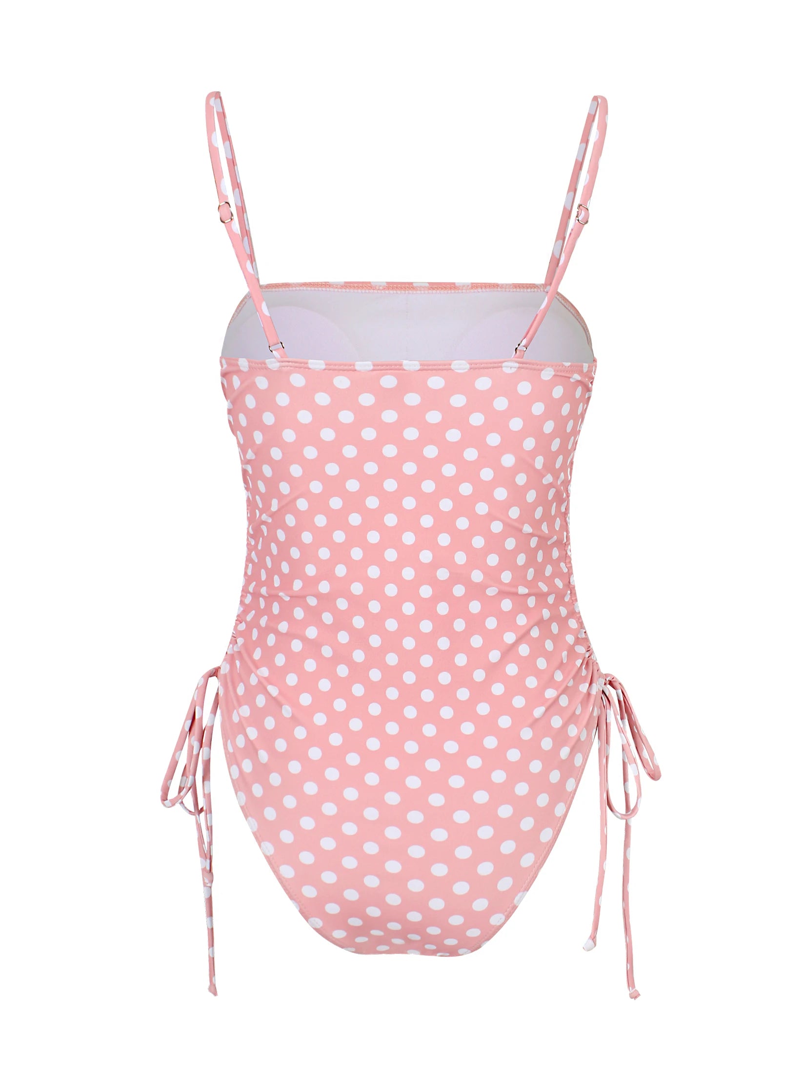 Chic Polka Dot Bikini Set High Cut Swimwear Pink Retro Swimsuit Ruched Top with Side Ties Tropical Vacation Beach Outfit K369
