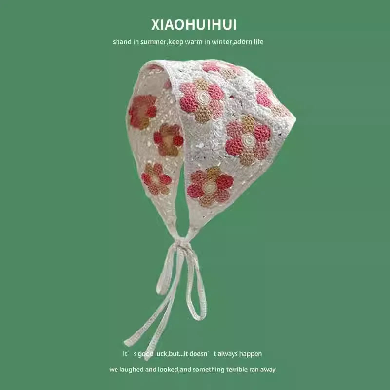 French Ins Knitted Lace Triangle Scarf Women 2024 New Retro Versatile Headscarf Hat Bundle Hair Photo Bag Head Hat Headband