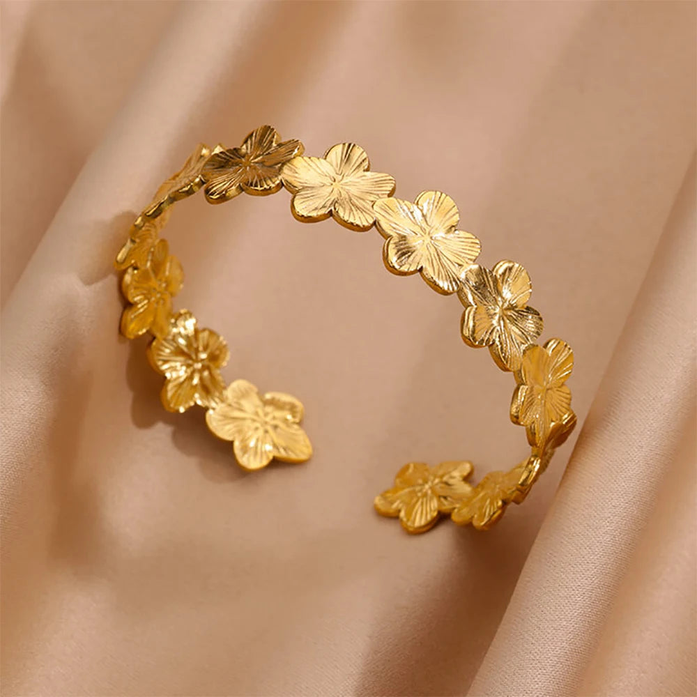 Trobicana Wide Flower Cuff Bangle – Luxury Gold Color Bracelet - image 19