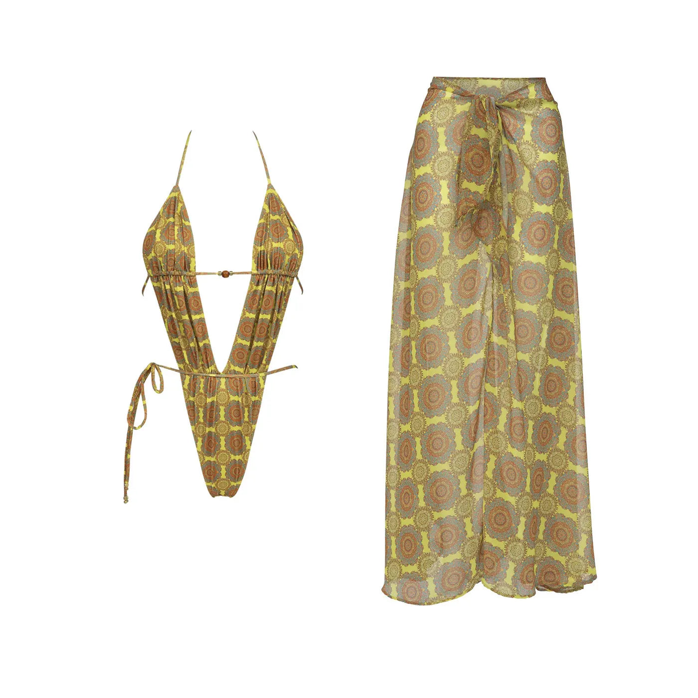 Elegant One Piece Swimsuit & Skirt Set