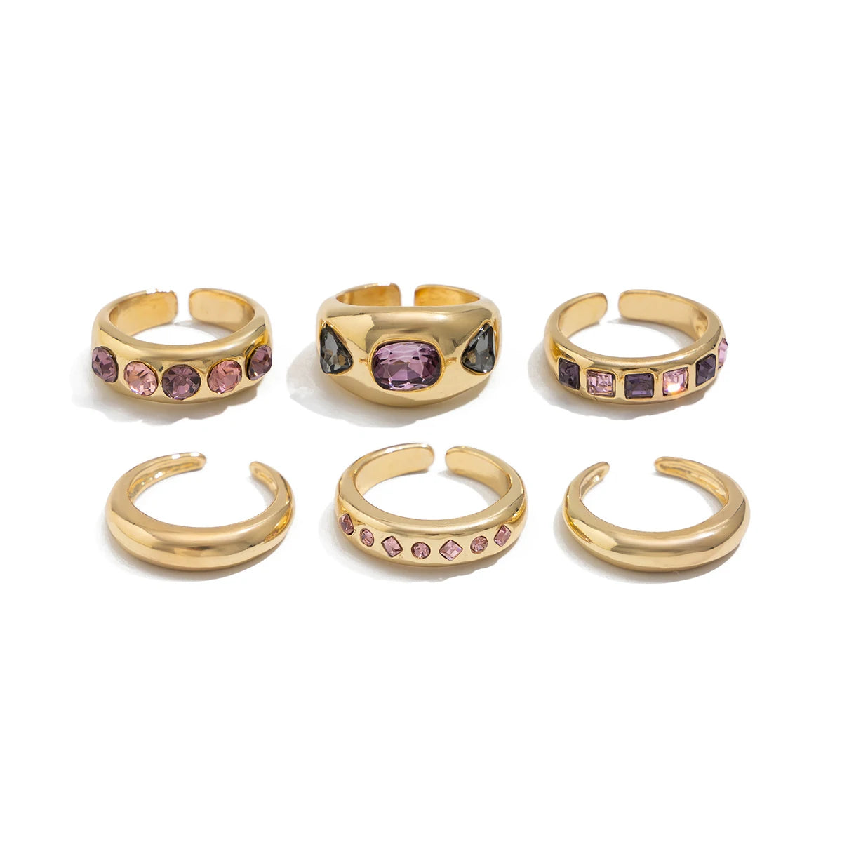 6-Piece Adjustable Purple Zircon Ring Set