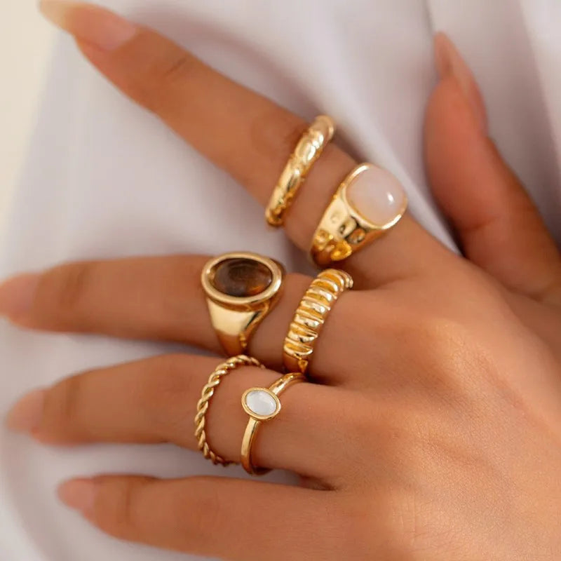 French Minimalist Vintage Metal Ring Set