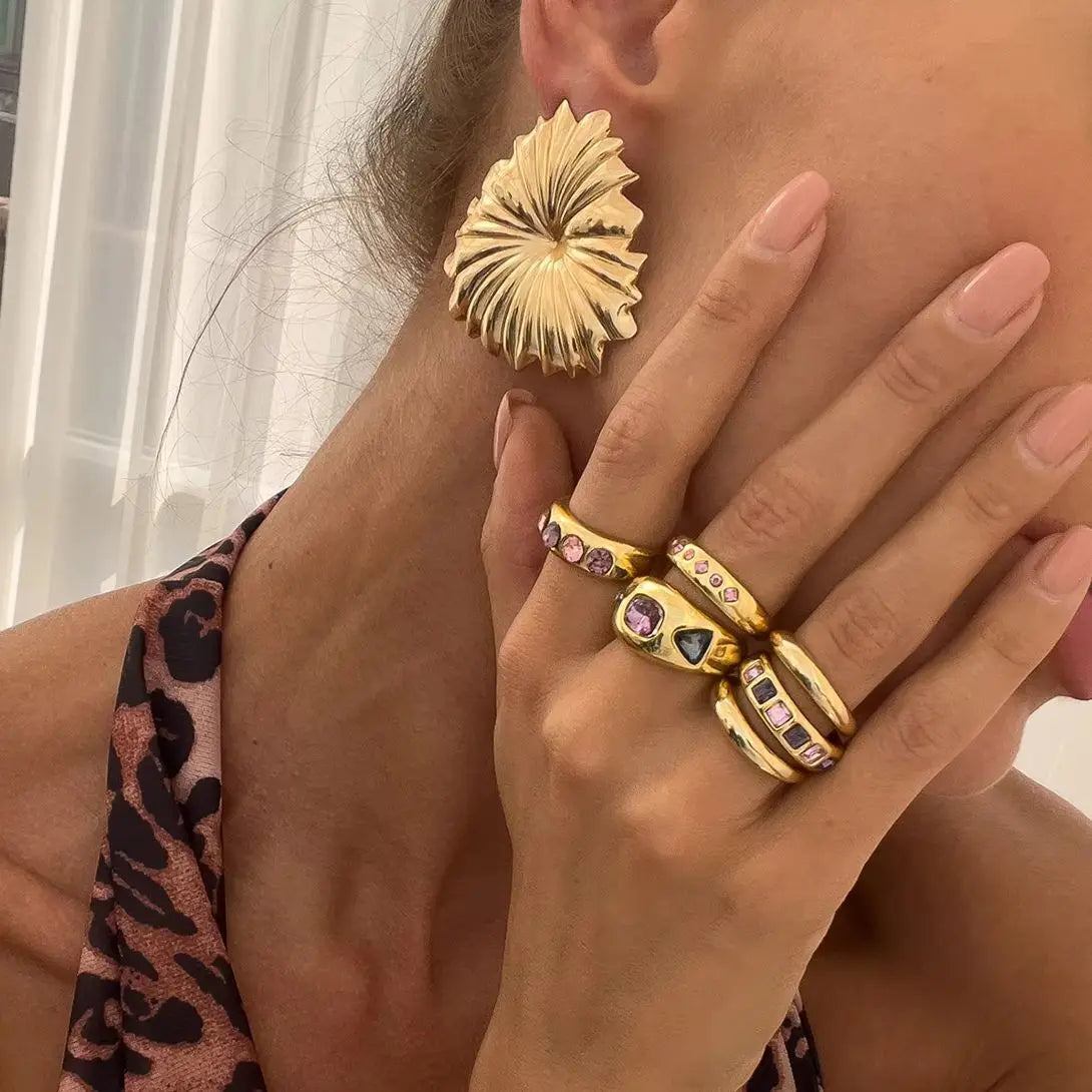 6-Piece Adjustable Purple Zircon Ring Set