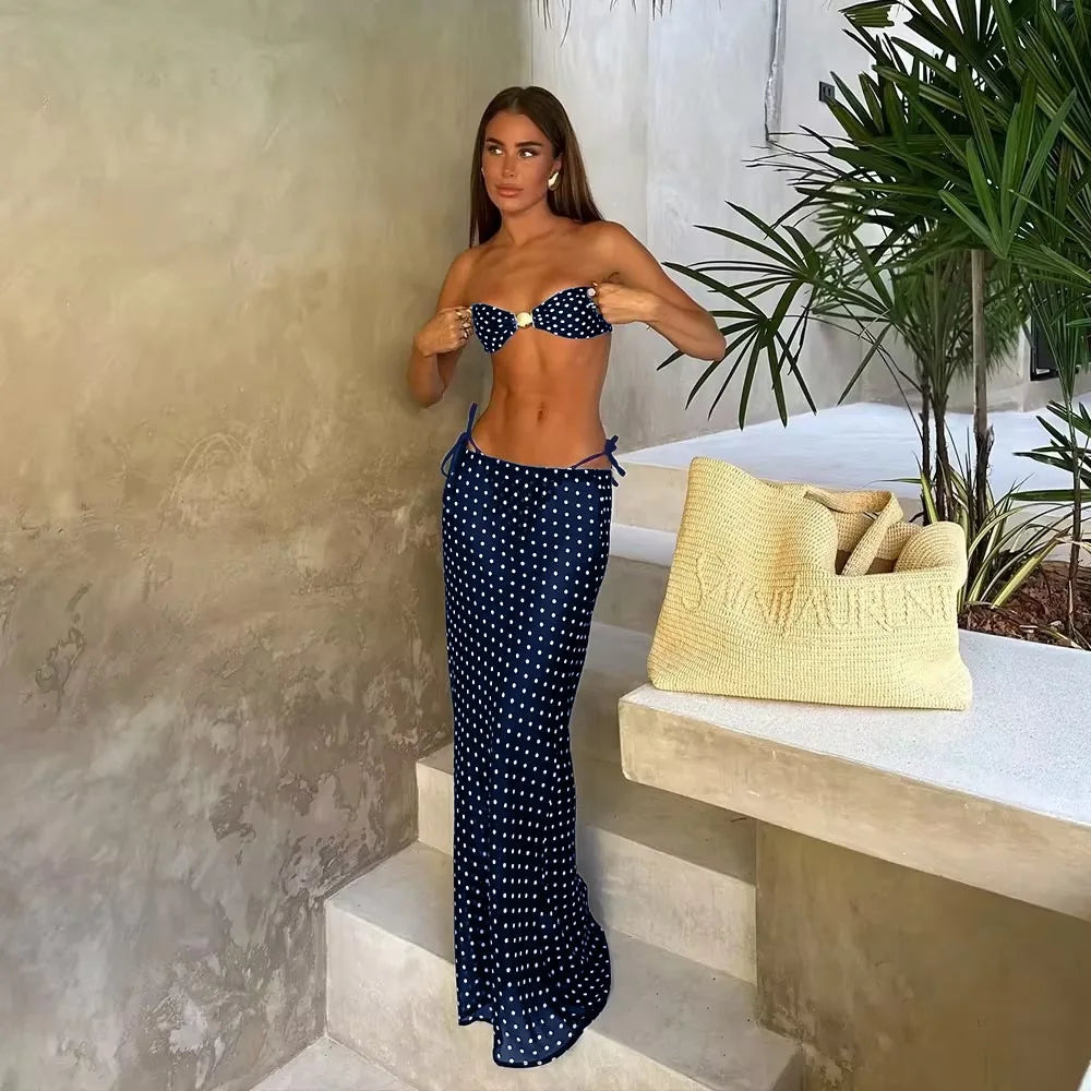 Trobicana Bandeau Dot 3-Piece Sexy Bikini Set with Long Skirt - image 6