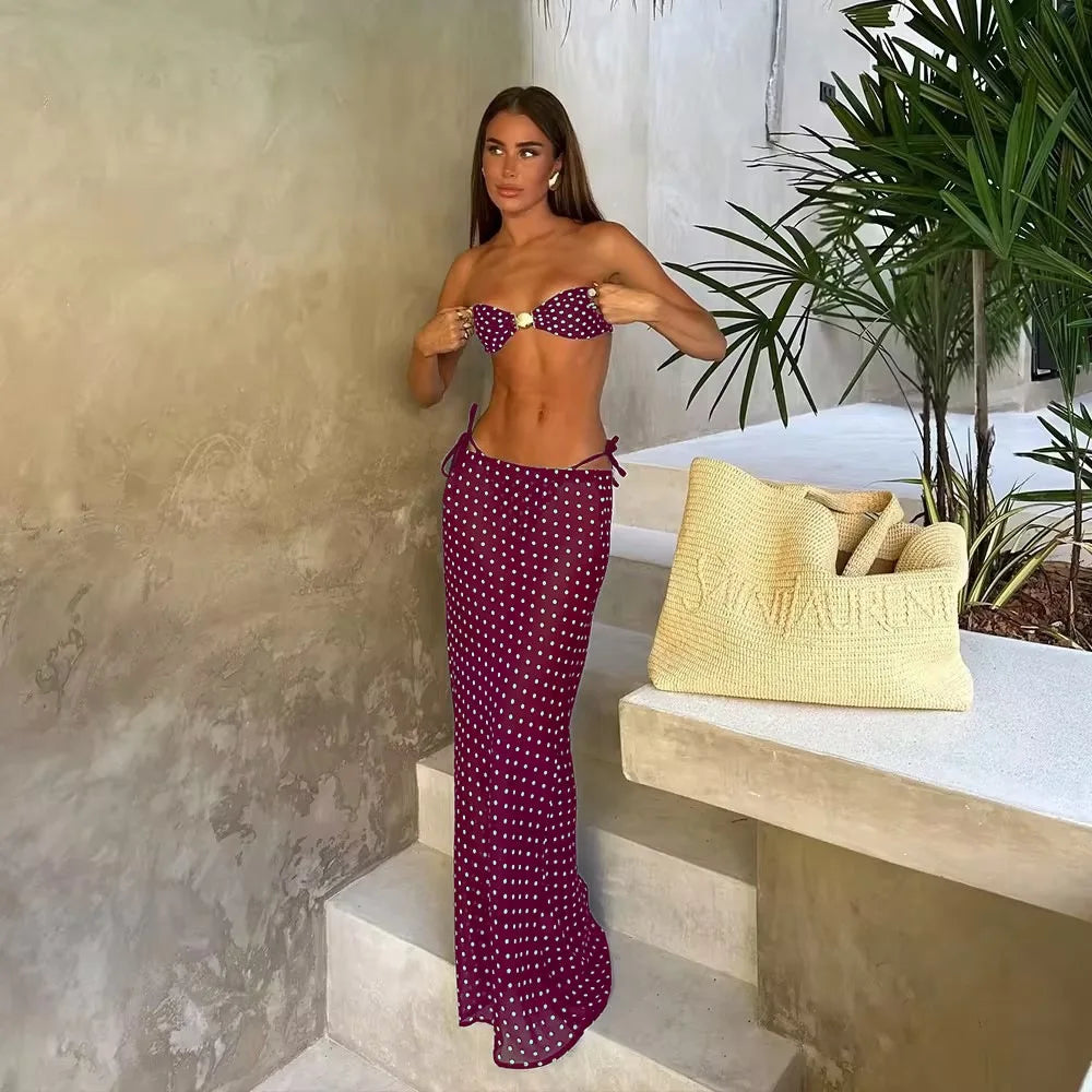 Trobicana Bandeau Dot 3-Piece Sexy Bikini Set with Long Skirt - image 5