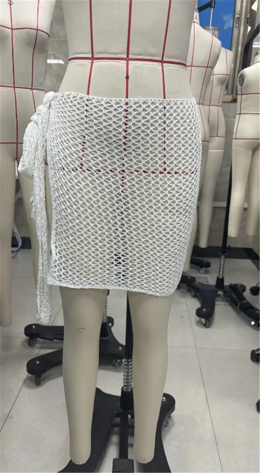 Women Beach Skirt Hollowed Solid Black White Yellow Green Knitted Mini Skirt For Women Summer Vacation Seaside Cover-Up Skirt