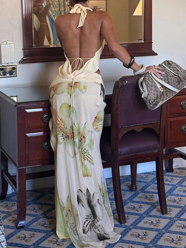 Floral Halter Backless Set