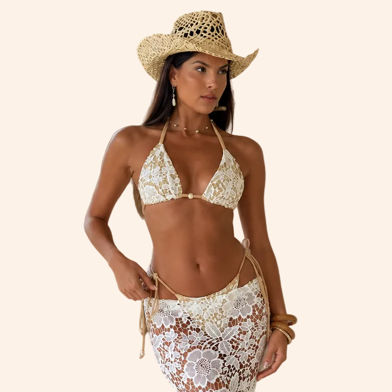 Sexy White Lace 3-Piece Bikini Set