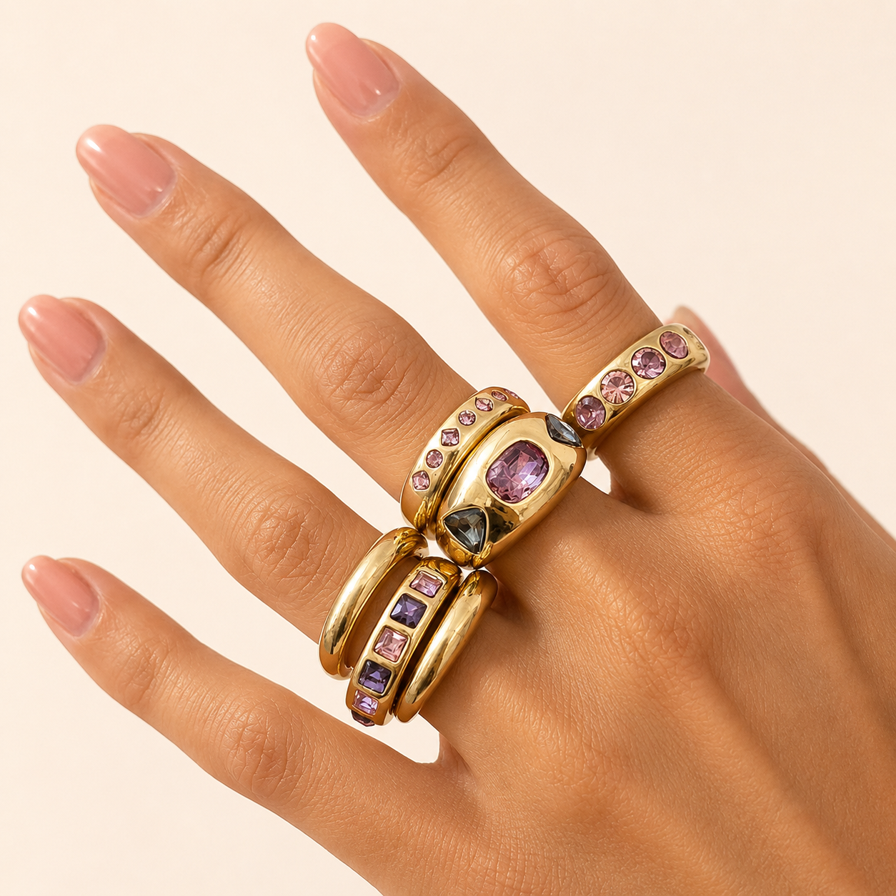 Salircon 6-Piece Adjustable Purple Zircon Ring Set