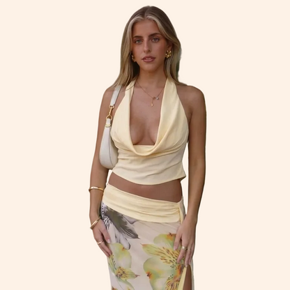 Floral Halter Backless Set