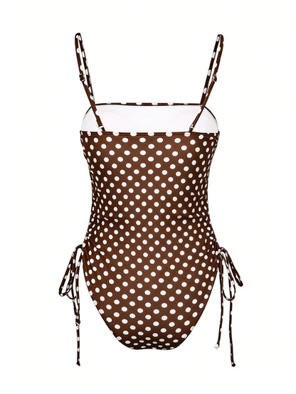 Chic Polka Dot Bikini Set High Cut Swimwear Pink Retro Swimsuit Ruched Top with Side Ties Tropical Vacation Beach Outfit K369