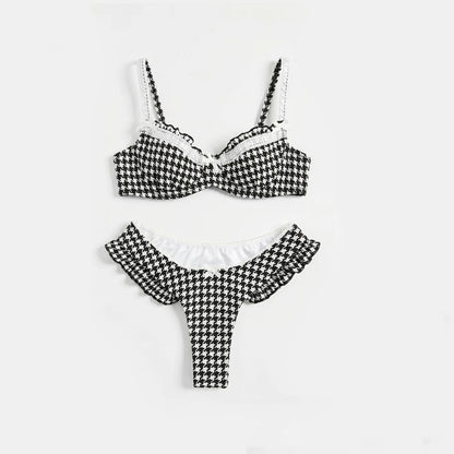 Sexy Underwire Bikini Ruffle Swimsuit Women Swimwear High Leg Two Piece Bathing Suit Beachwear Summer Biquini