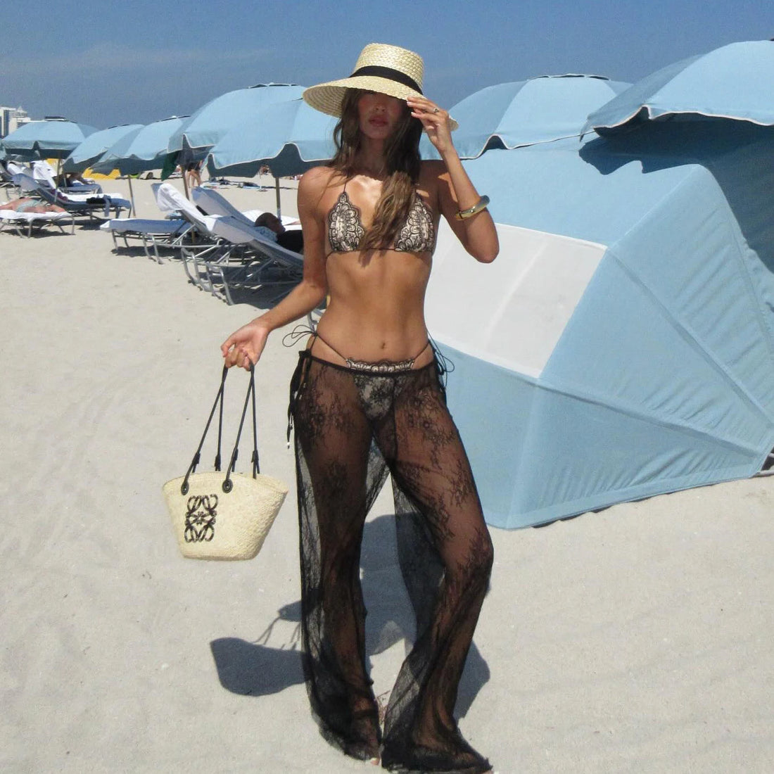 Lace Bikini Set with Beach Pants