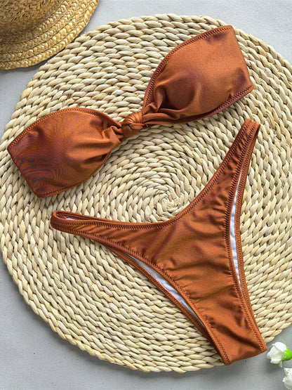 Bandeau Knotted Brazilian High Cut Bikini Women Swimwear Female Swimsuit Two-pieces Bikini set Bather Bathing Suit Swim K5930