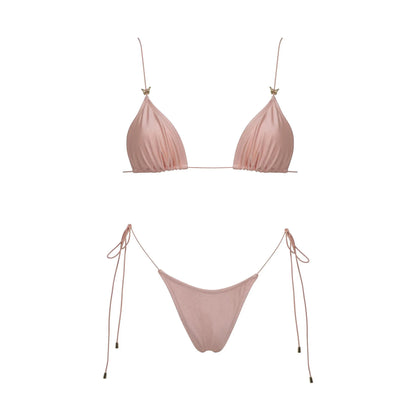 3Pcs Mirco Bikini 2025 Sexy Swimsuit Women Push Up Swimwear Bandeau Biquini Female Pink Bodysuit Bathing Suits Sarong Mini Skirt