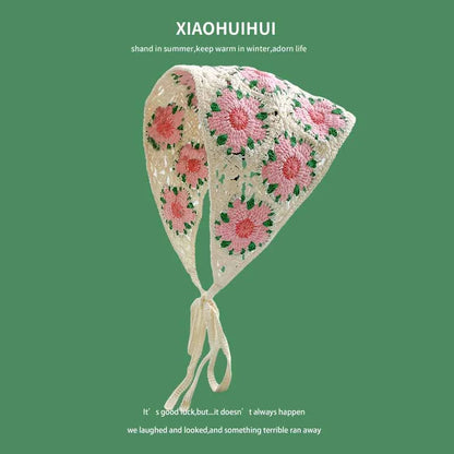 French Ins Knitted Lace Triangle Scarf Women 2024 New Retro Versatile Headscarf Hat Bundle Hair Photo Bag Head Hat Headband