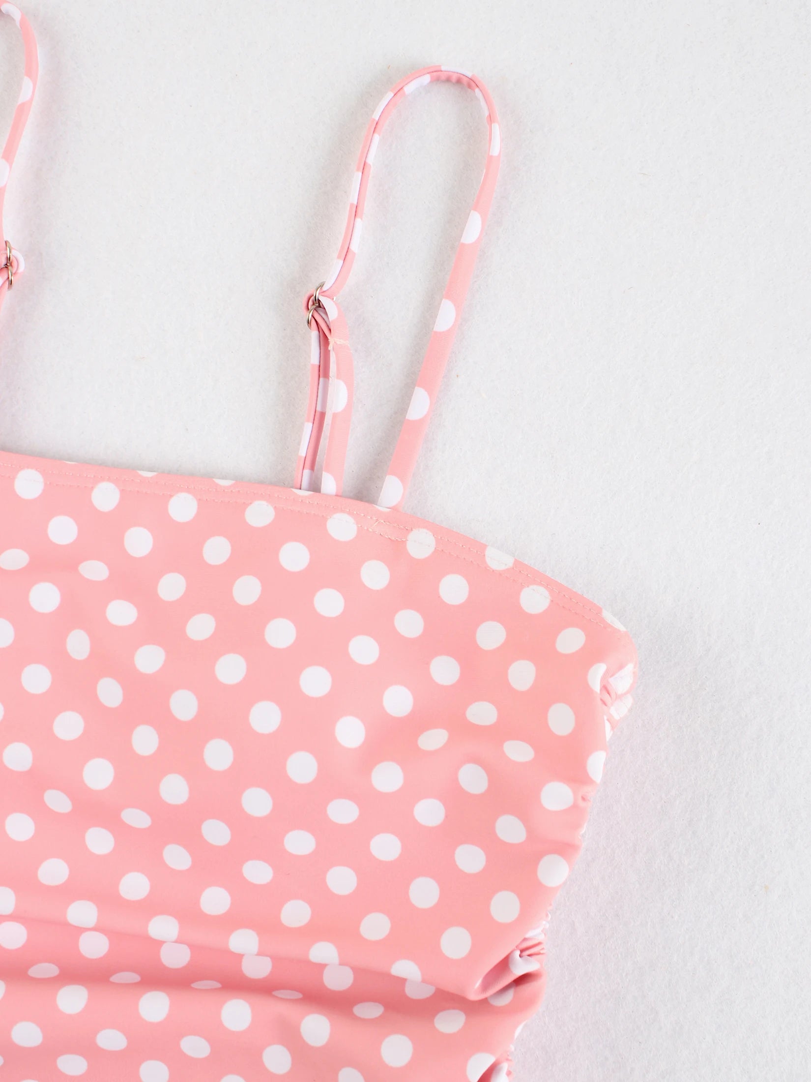 Chic Polka Dot Bikini Set High Cut Swimwear Pink Retro Swimsuit Ruched Top with Side Ties Tropical Vacation Beach Outfit K369