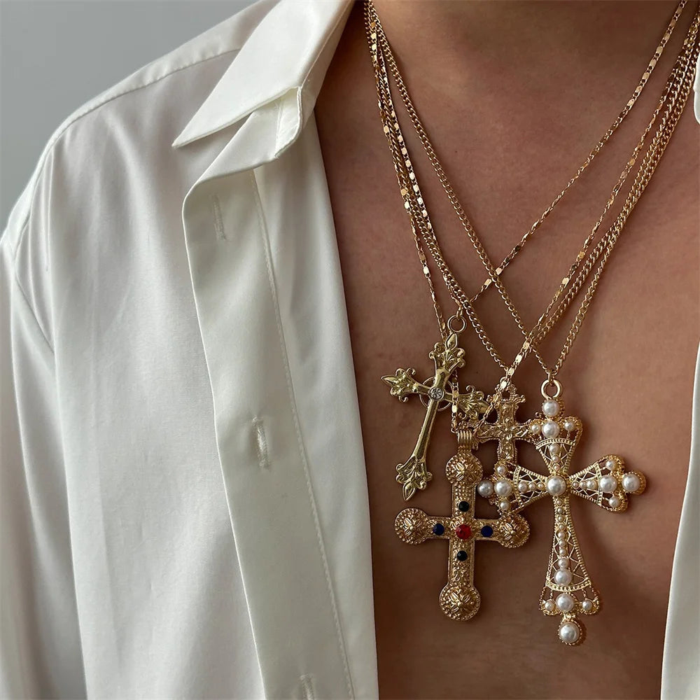 Zircon Cross Pendant Necklace Set