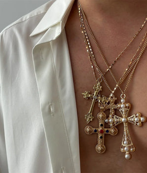 Zircon Cross Pendant Necklace Set