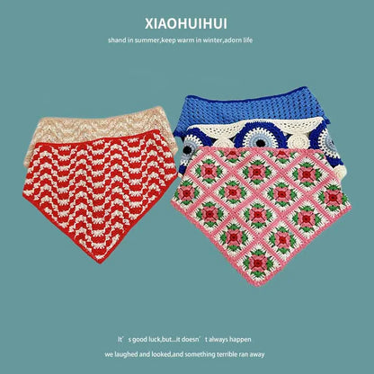 French Ins Knitted Lace Triangle Scarf Women 2024 New Retro Versatile Headscarf Hat Bundle Hair Photo Bag Head Hat Headband