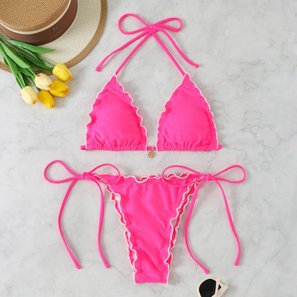 Micro Bikini Women Two-piece Swimsuit Sexy Pleated  Female Swimwear Woman 2026 Bandage Bathing Suit Beach Thong Bikinis Sets