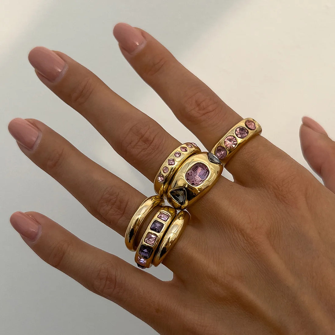 6-Piece Adjustable Purple Zircon Ring Set