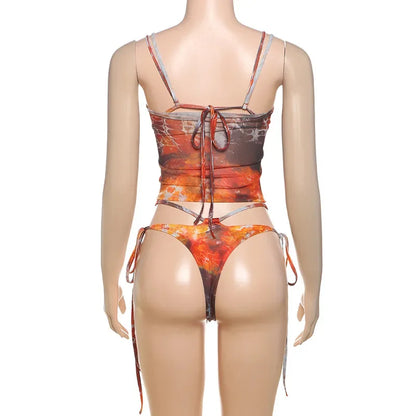 Sexy Hottie Laced up Bikini Mesh Skirt 3 Piece Set Women Split Beach Vacation Bikini 2026 New Summer Swimwea Bikini Set
