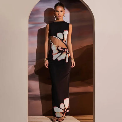 Black Hollow Out Maxi Dress