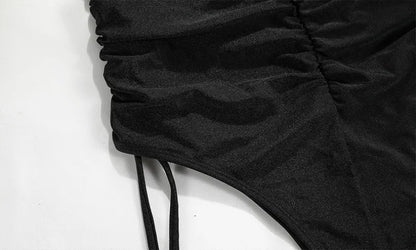 High Waist Swimwear Women One Piece Swimsuit Sexy V-Neck Push Up Bathing Suit Halter Drawstring Bikinis Sets Beachwear Monokinis