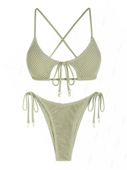 Star Cut-Out Fishnet Bikini Set
