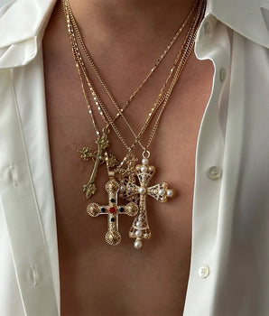 Zircon Cross Pendant Necklace Set