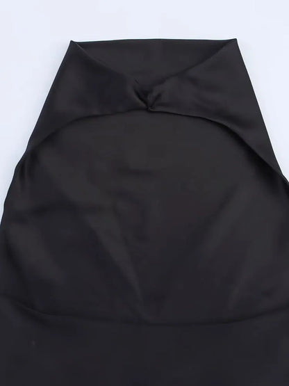 2026 Women Summer Halter Mini Dress Fashion Sexy Satin Backless Solid Female Elegant Street Party Dresses Clothing