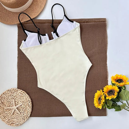 One Piece Swimsuit 2024 New Swimwear Black White Women Bathing Suit Beachwear Vintage Retro Monokini Swim Maillot de bain
