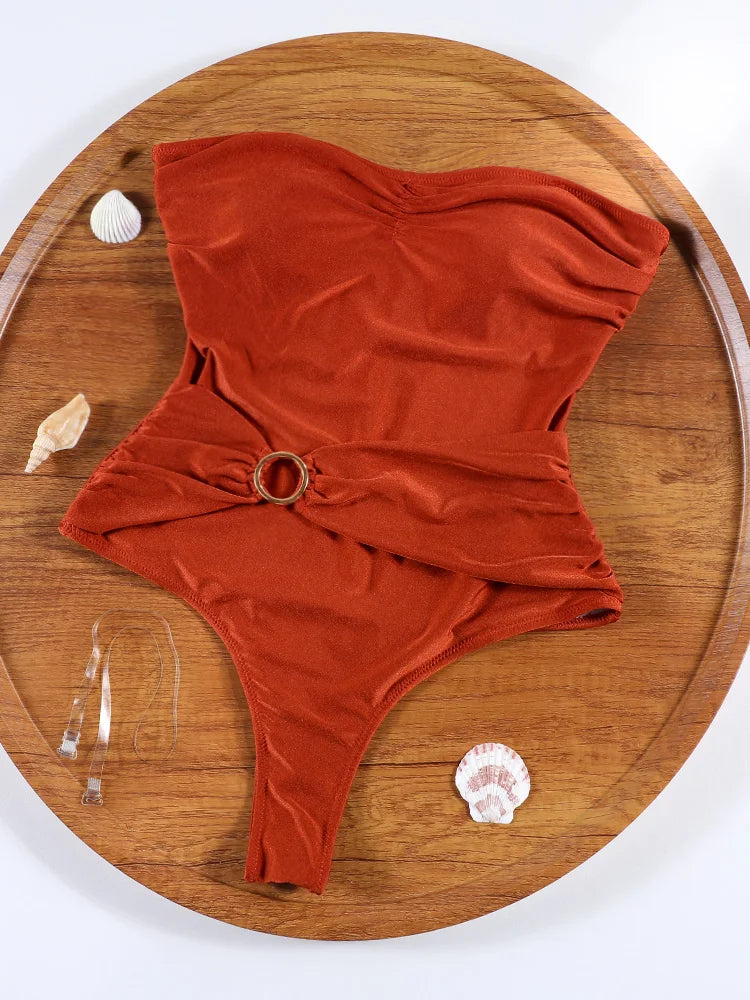 Zrtak Push Up Swimsuit Sexy Swimwear Women Bandeau Beachwear High Waist Bathing Suits Sexy Bodysuit Solid Color Swimsuits