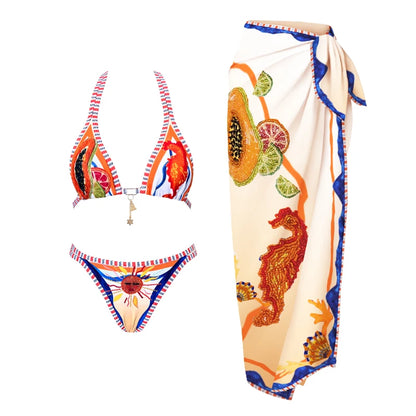 Elegant One Piece Swimsuit &amp; Skirt Set