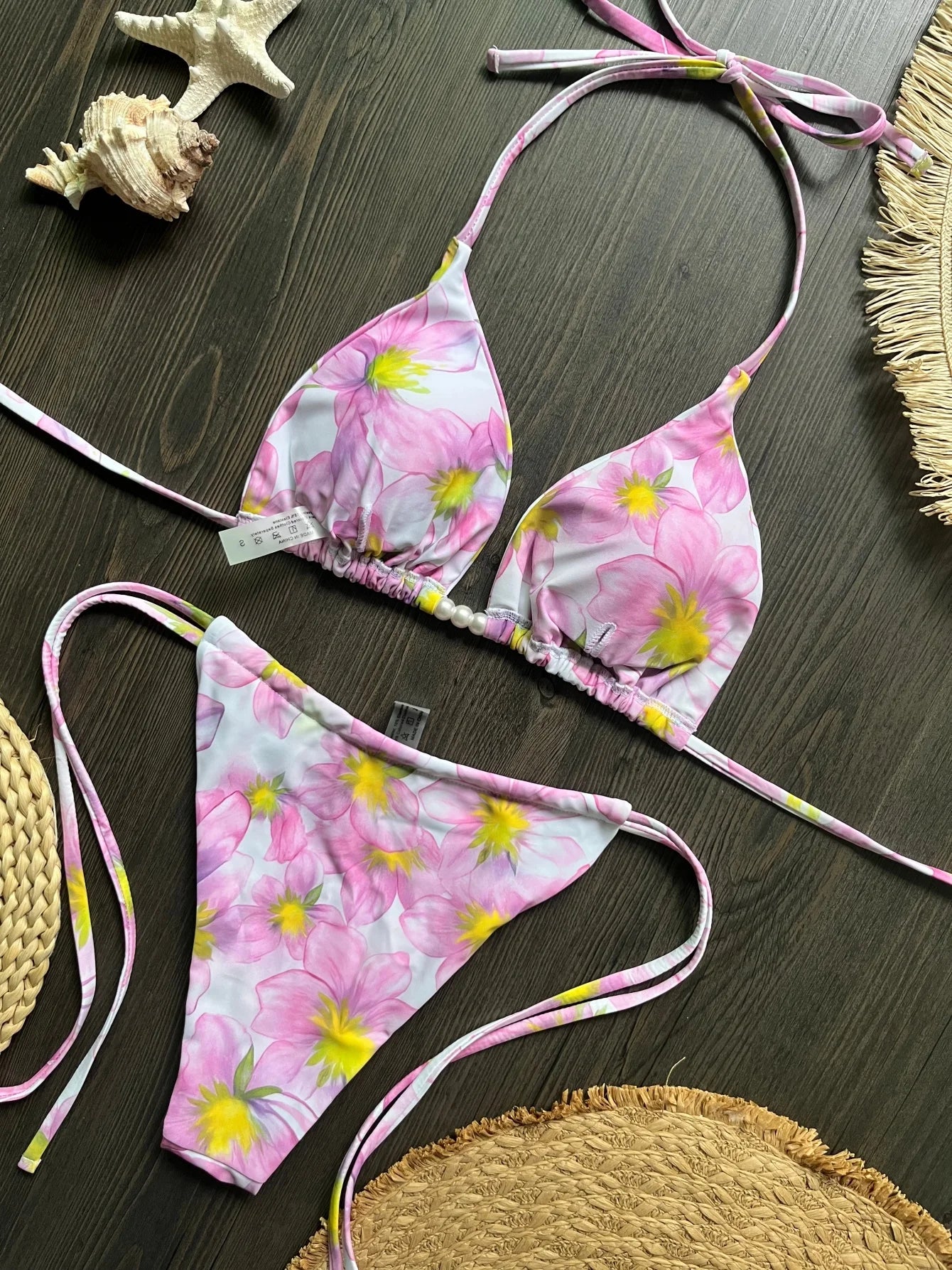 Micro Bikini 2026 Swimwear Women Swimsuit Sexy luxury Brazilian Bikini Set Halter Print Biquini Push Up Pearl Beachwear Female
