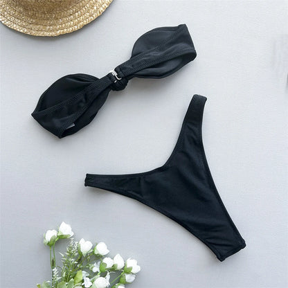 Bandeau Knotted Brazilian High Cut Bikini Women Swimwear Female Swimsuit Two-pieces Bikini set Bather Bathing Suit Swim K5930