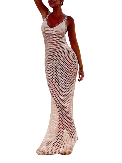 Women Knitted Beach Cover Ups Crochet Cutout Backless Beach Dress For Women Bikini Swimsuit Bathing Suit Summer Beachwear