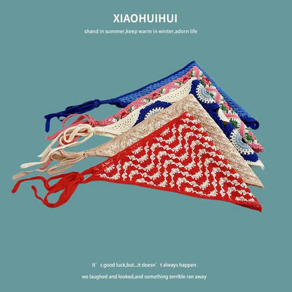 French Ins Knitted Lace Triangle Scarf Women 2024 New Retro Versatile Headscarf Hat Bundle Hair Photo Bag Head Hat Headband