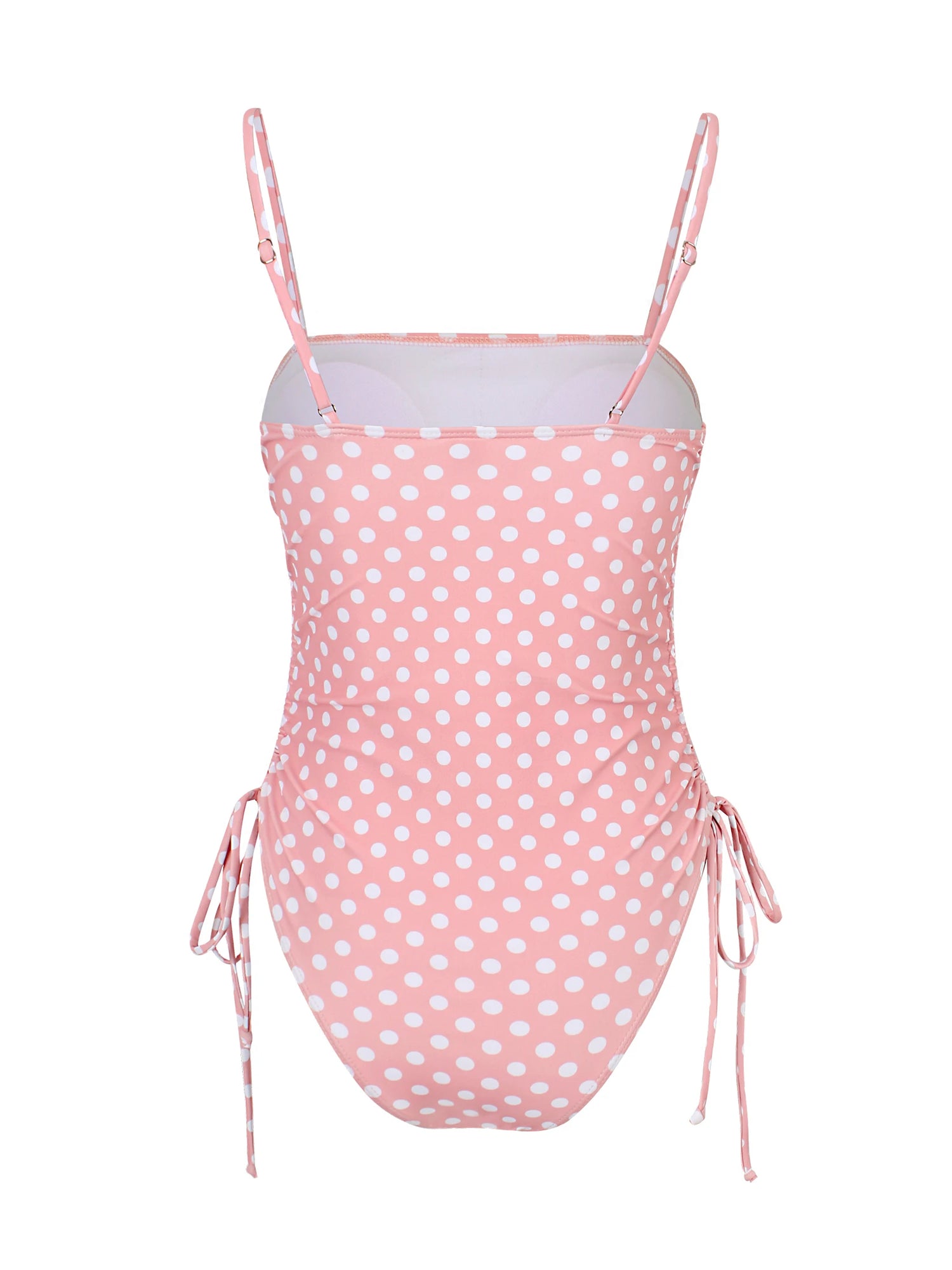 Chic Polka Dot Bikini Set High Cut Swimwear Pink Retro Swimsuit Ruched Top with Side Ties Tropical Vacation Beach Outfit K369