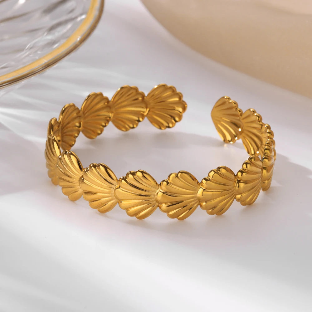 Trobicana Wide Flower Cuff Bangle – Luxury Gold Color Bracelet - image 7